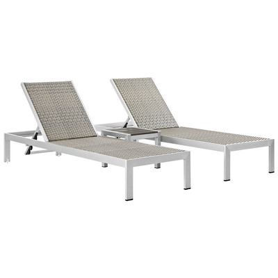 Modway Furniture EEI-2476-SLV-GRY-SET Shore 3 Piece Outdoor Patio Aluminum Set In Silver Gray