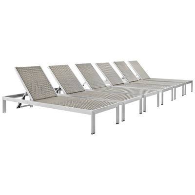 Modway Furniture EEI-2479-SLV-GRY-SET Shore Set Of 6 Outdoor Patio Aluminum Chaise In Silver Gray