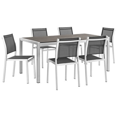 Modway Furniture EEI-2485-SLV-BLK-SET Shore 7 Piece Outdoor Patio Aluminum Dining Set In Silver Black