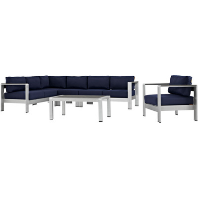 Modway Furniture Shore 6 Piece Outdoor Patio Aluminum Sectional Sofa Set by Modway, 889654091059, EEI-2558
