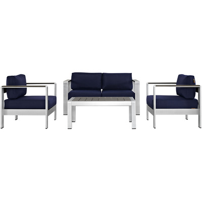 Modway Furniture Shore 4 Piece Outdoor Patio Aluminum Sectional Sofa Set by Modway, 889654091417, EEI-2567