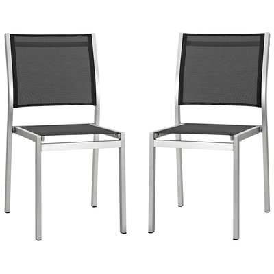Modway Furniture EEI-2585-SLV-BLK-SET Shore Side Chair Outdoor Patio Aluminum Set Of 2 In Silver Black