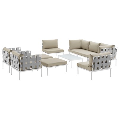 Modway Furniture EEI-2616-WHI-BEI-SET Harmony 10 Piece Outdoor Patio Aluminum Sectional Sofa Set In White Beige