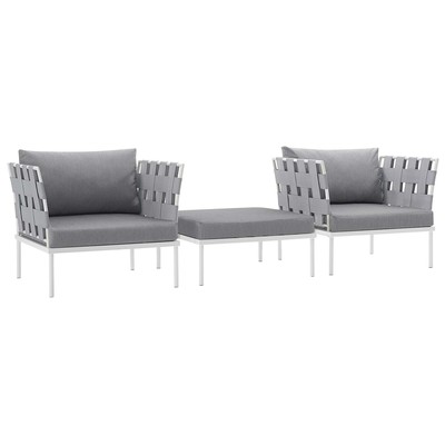 Modway Furniture EEI-2618-WHI-GRY-SET Harmony 3 Piece Outdoor Patio Aluminum Set In White Gray