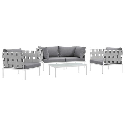 Modway Furniture EEI-2623-WHI-GRY-SET Harmony 5  Piece Outdoor Patio Aluminum Sectional Sofa Set In White Gray