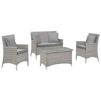 Modway Furniture EEI-2763-LGR-GRY Bridge 4 Piece Outdoor Patio Patio Conversation Set With Pillow Set In Light Gray Gray