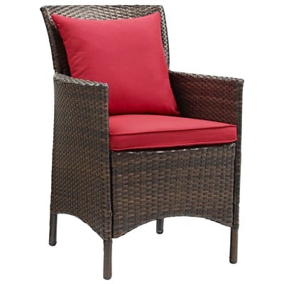 Modway Furniture Conduit Outdoor Patio Wicker Rattan Dining Armchair In Brown Red EEI-2801-BRN-RED