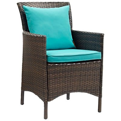 Modway Furniture Conduit Outdoor Patio Wicker Rattan Dining Armchair In Brown Turquoise EEI-2801-BRN-TRQ