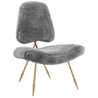 Modway Furniture EEI-2810-GRY Ponder Upholstered Sheepskin Fur Lounge Chair