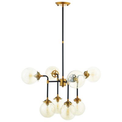 Modway Furniture Ambition Amber Glass And Antique Brass 8 Light Pendant Chandelier In  EEI-2883