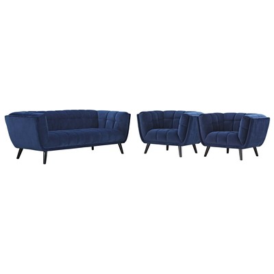 Modway Furniture EEI-2981-NAV-SET Bestow 3 Piece Velvet Sofa And Armchair Set