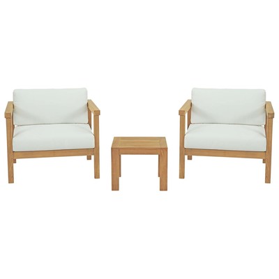 Modway Furniture Bayport 3 Piece Outdoor Patio Teak Set In Natural White EEI-3112-NAT-WHI-SET