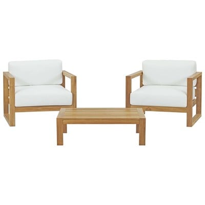 Modway Furniture Upland 3 Piece Outdoor Patio Teak Set In Natural White EEI-3114-NAT-WHI-SET