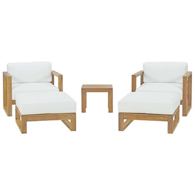 Modway Furniture Upland 5 Piece Outdoor Patio Teak Set In Natural White EEI-3115-NAT-WHI-SET