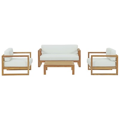 Modway Furniture Upland 4 Piece Outdoor Patio Teak Set In Natural White EEI-3116-NAT-WHI-SET