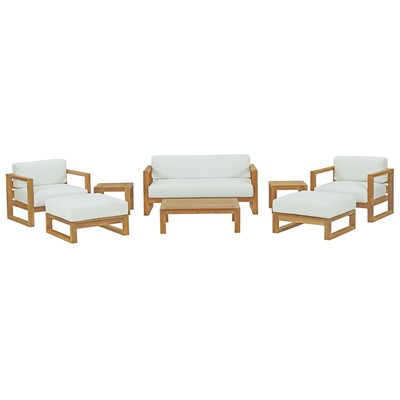 Modway Furniture Upland 8 Piece Outdoor Patio Teak Set In Natural White EEI-3117-NAT-WHI-SET