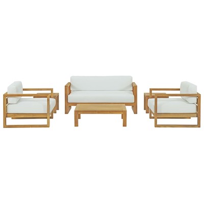 Modway Furniture Upland 6 Piece Outdoor Patio Teak Set In Natural White EEI-3118-NAT-WHI-SET