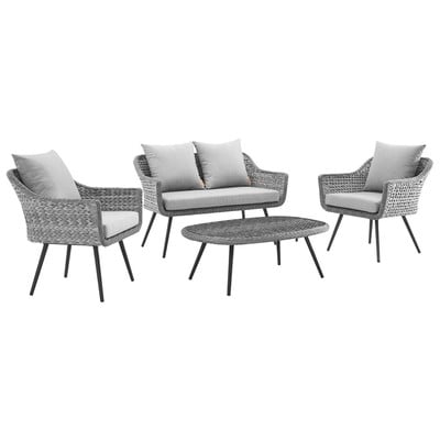 Modway Furniture Endeavor 4 Piece Outdoor Patio Wicker Rattan Sectional Sofa Set In Gray Gray EEI-3177-GRY-GRY-SET