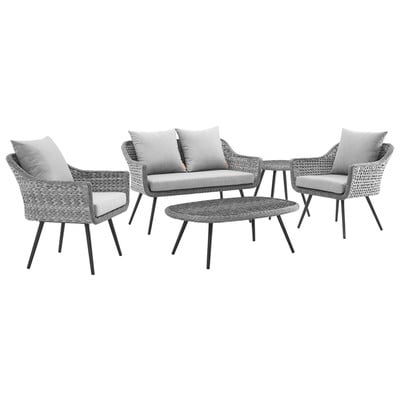 Modway Furniture Endeavor 5 Piece Outdoor Patio Wicker Rattan Sectional Sofa Set In Gray Gray EEI-3178-GRY-GRY-SET