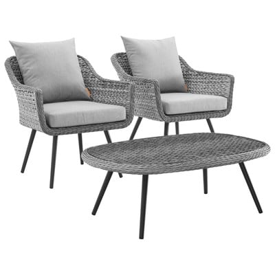 Modway Furniture Endeavor 3 Piece Outdoor Patio Wicker Rattan Sectional Sofa Set In Gray Gray EEI-3179-GRY-GRY-SET