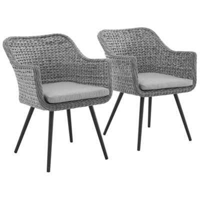 Modway Furniture Endeavor Dining Armchair Outdoor Patio Wicker Rattan Set Of 2 In Gray Gray EEI-3181-GRY-GRY-SET