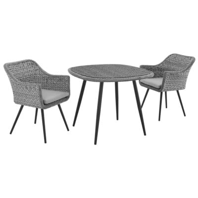 Modway Furniture Endeavor 3 Piece Outdoor Patio Wicker Rattan Dining Set In Gray Gray EEI-3182-GRY-GRY-SET