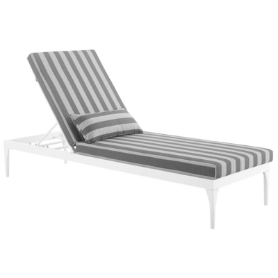 Modway Furniture Perspective Cushion Outdoor Patio Chaise Lounge Chair In White Striped Gray EEI-3301-WHI-STG