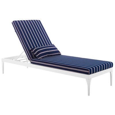 Modway Furniture Perspective Cushion Outdoor Patio Chaise Lounge Chair In White Striped Navy EEI-3301-WHI-STN
