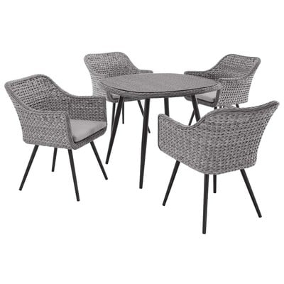 Modway Furniture Endeavor 5 Piece Outdoor Patio Wicker Rattan Dining Set In Gray Gray EEI-3320-GRY-GRY-SET