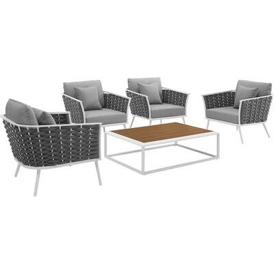Modway Furniture Stance 5 Piece Outdoor Patio Aluminum Sectional Sofa Set by Modway, 889654145271, EEI-3321
