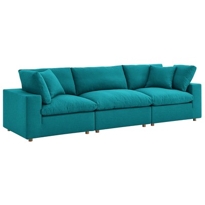 Modway Furniture Commix Down Filled Overstuffed 3 Piece Sectional Sofa Set In Teal EEI-3355-TEA
