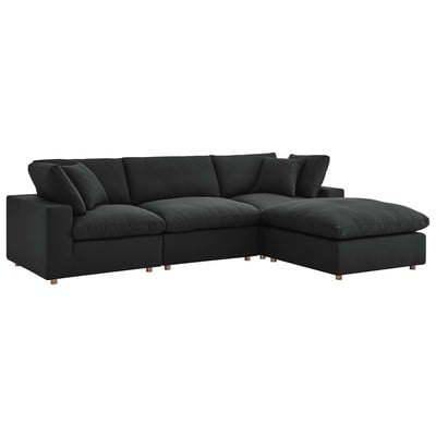Modway Furniture Commix Down Filled Overstuffed 4 Piece Sectional Sofa Set EEI-3356-BLK