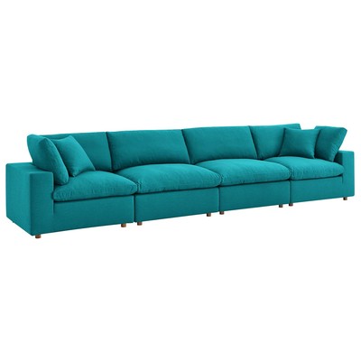 Modway Furniture Commix Down Filled Overstuffed 4 Piece Sectional Sofa Set In Teal EEI-3357-TEA