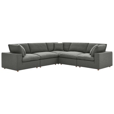 Modway Furniture Commix Down Filled Overstuffed 5 Piece Sectional Sofa Set In Gray EEI-3359-GRY