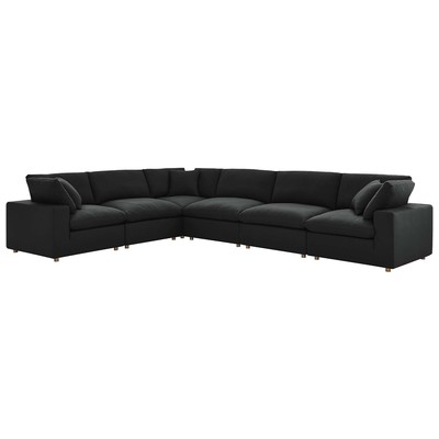 Modway Furniture Commix Down Filled Overstuffed 6 Piece Sectional Sofa Set EEI-3361-BLK