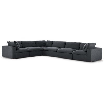 Modway Furniture Commix Down Filled Overstuffed 6 Piece Sectional Sofa Set In Gray EEI-3361-GRY
