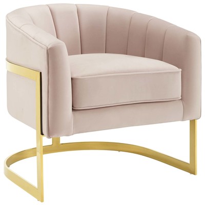 Modway Furniture Esteem Vertical Channel Tufted Performance Velvet Accent Armchair In Pink EEI-3414-PNK