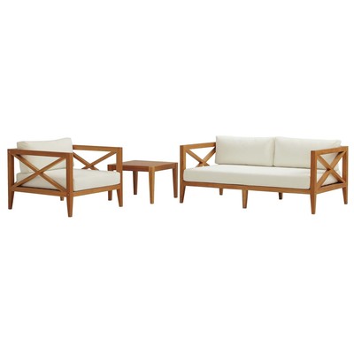 Modway Furniture Outdoor Beds, White,snow, Natural White,Natural,WHITE, Teak, Chaise,Chair, Daybeds and Lounges, 889654160175, EEI-3628-NAT-WHI-SET