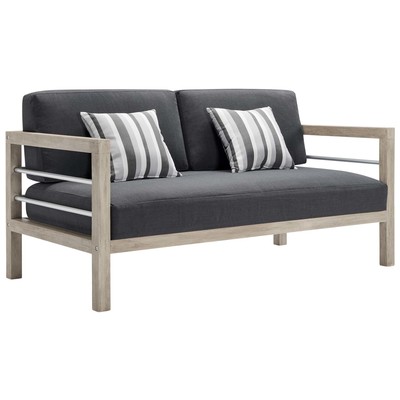Modway Furniture Wiscasset Outdoor Patio Acacia Wood Loveseat EEI-3684-LGR-STE