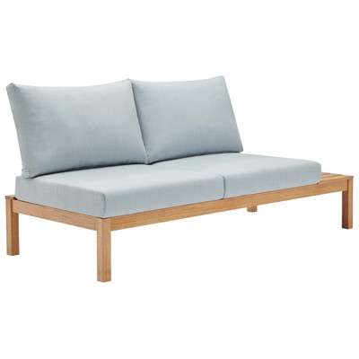 Modway Furniture Freeport Karri Wood Outdoor Patio Loveseat with Right-Facing Side End Table EEI-3693-NAT-LBU
