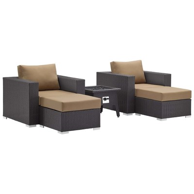 Modway Furniture Convene 5 Piece Set Outdoor Patio With Fire Pit In Espresso Mocha EEI-3726-EXP-MOC-SET