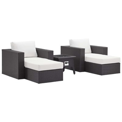 Modway Furniture Convene 5 Piece Set Outdoor Patio With Fire Pit In Espresso White EEI-3726-EXP-WHI-SET
