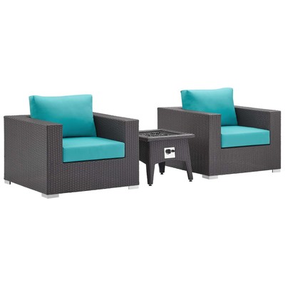 Modway Furniture Convene 3 Piece Set Outdoor Patio With Fire Pit In Espresso Turquois EEI-3727-EXP-TRQ-SET