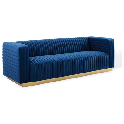 Modway Furniture Charisma Channel Tufted Performance Velvet Living Room Sofa EEI-3886-NAV