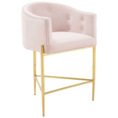 Modway Furniture Bar Chairs and Stools, Gold,Pink,Fuchsia,blush, Bar,Counter, Velvet, Bar and Counter Stools, 889654169307, EEI-3910-PNK