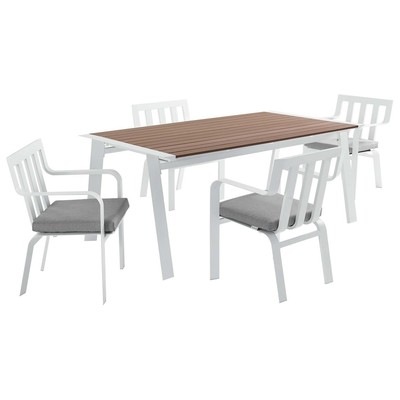 Modway Furniture Baxley 5 Piece Outdoor Patio Aluminum Dining Set EEI-3964-WHI-GRY