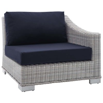 Modway Furniture Conway Sunbrella® Outdoor Patio Wicker Rattan Right-Arm Chair EEI-3976-LGR-NAV
