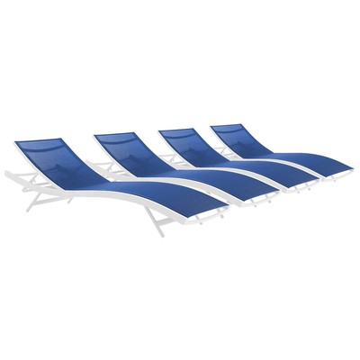 Modway Furniture Outdoor Beds, Blue,navy,teal,turquiose,indigo,aqua,SeafoamGreen,emerald,tealWhite,snow, Aluminum Frame,Aluminum,Aluminum, Synthetic Weave,WHITE, Aluminum, Chaise,Chair, Daybeds and Lounges, 889654998815, EEI-4039-WHI-NAV