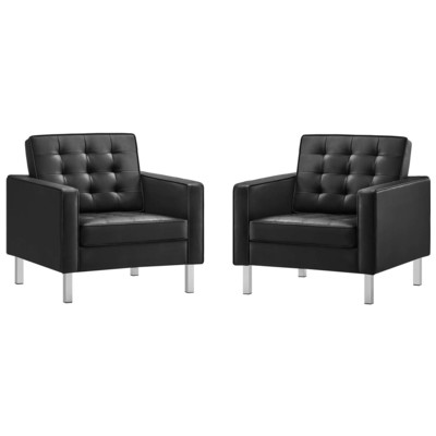 Modway Furniture Loft Tufted Vegan Leather Armchairs - Set of 2 EEI-4101-SLV-BLK