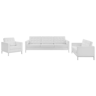 Modway Furniture Loft Tufted Upholstered Faux Leather 3 Piece Set EEI-4107-SLV-WHI-SET